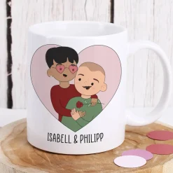 Paar-Tasse mit personalisierbaren Figuren und wählbarem Spruch