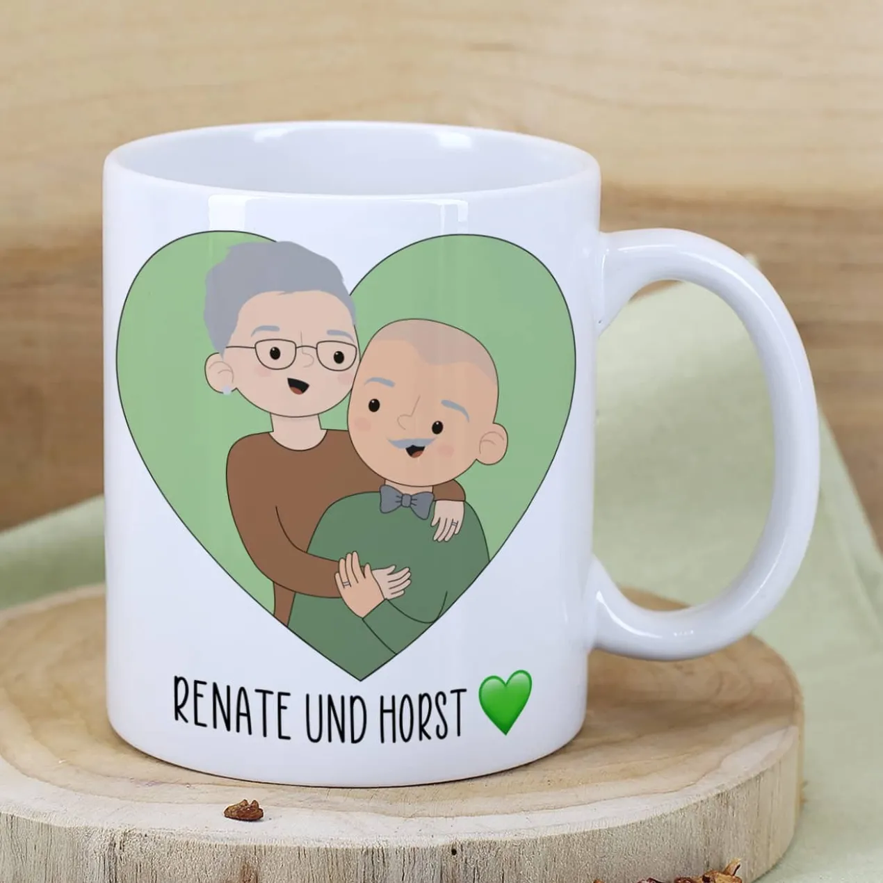 Paar-Tasse mit personalisierbaren Figuren und wählbarem Spruch