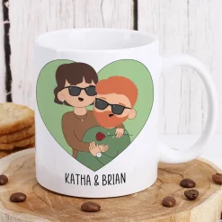 Paar-Tasse mit personalisierbaren Figuren und wählbarem Spruch