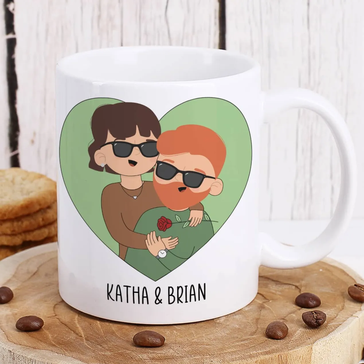 Paar-Tasse mit personalisierbaren Figuren und wählbarem Spruch