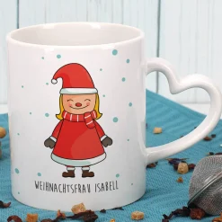 Paartassen mit Herzhenkel und Weihnachtsmotiv