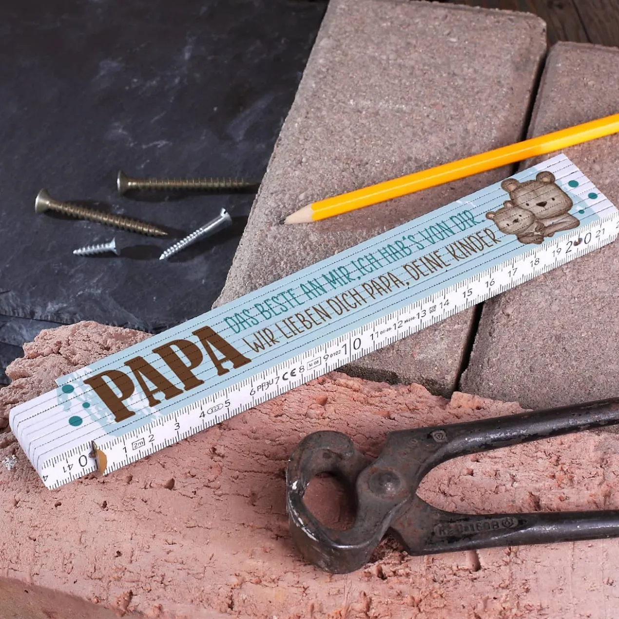 Papa, das Beste an mir, ich hab's von Dir - Zollstock mit Ihrem Wunschtext zum Vatertag