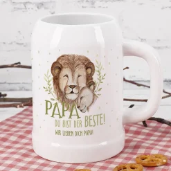 Papa du bist der Beste! - Bierkrug mit Löwenmotiv und Wunschtext