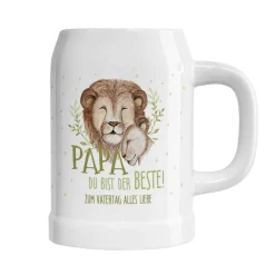 Papa du bist der Beste! - Bierkrug mit Löwenmotiv und Wunschtext
