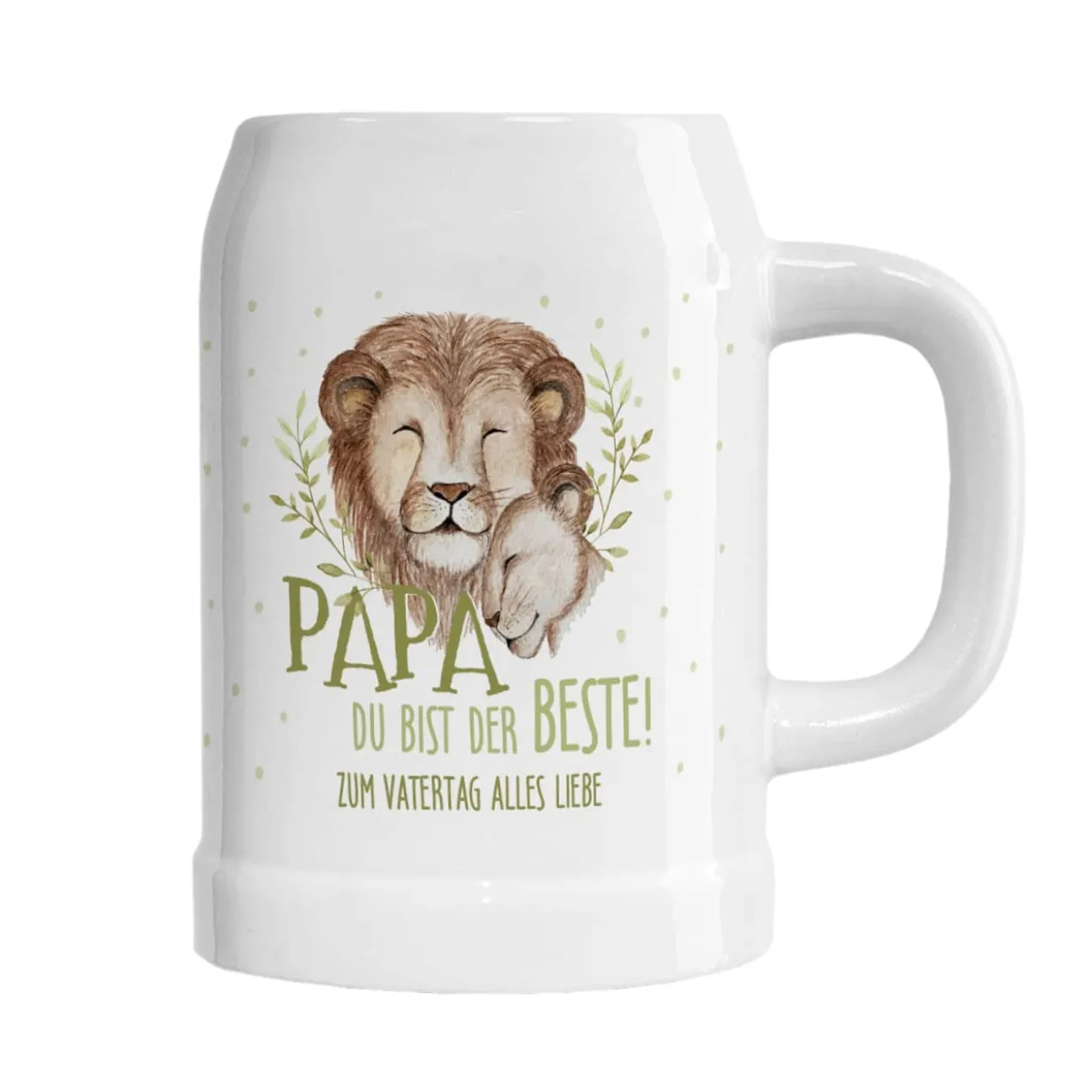 Papa du bist der Beste! - Bierkrug mit Löwenmotiv und Wunschtext