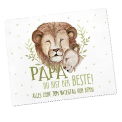 Papa du bist der Beste! - Brillenputztuch zum Vatertag mit Löwenmotiv