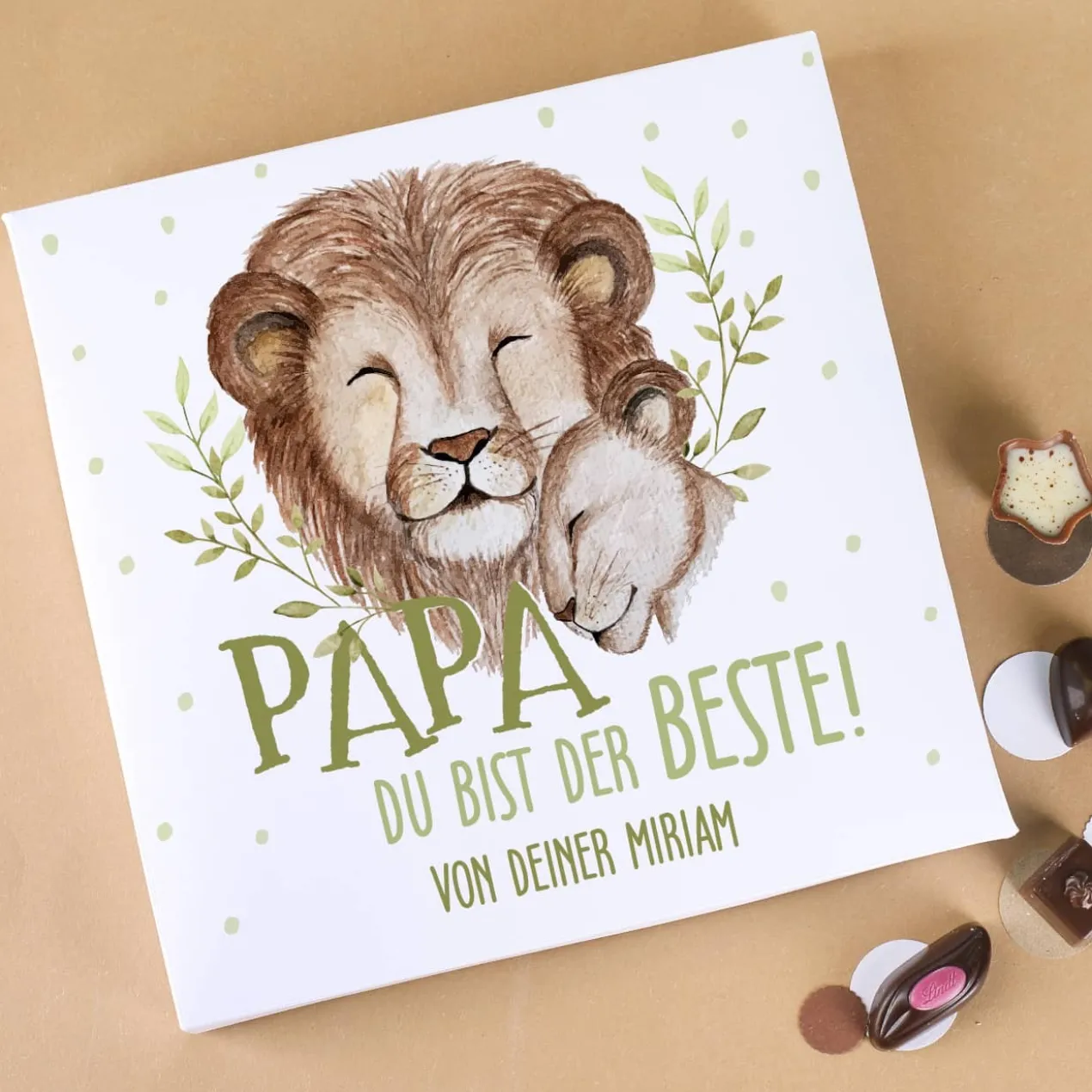Papa du bist der Beste! - Lindt Pralinen zum Vatertag mit Löwenmotiv