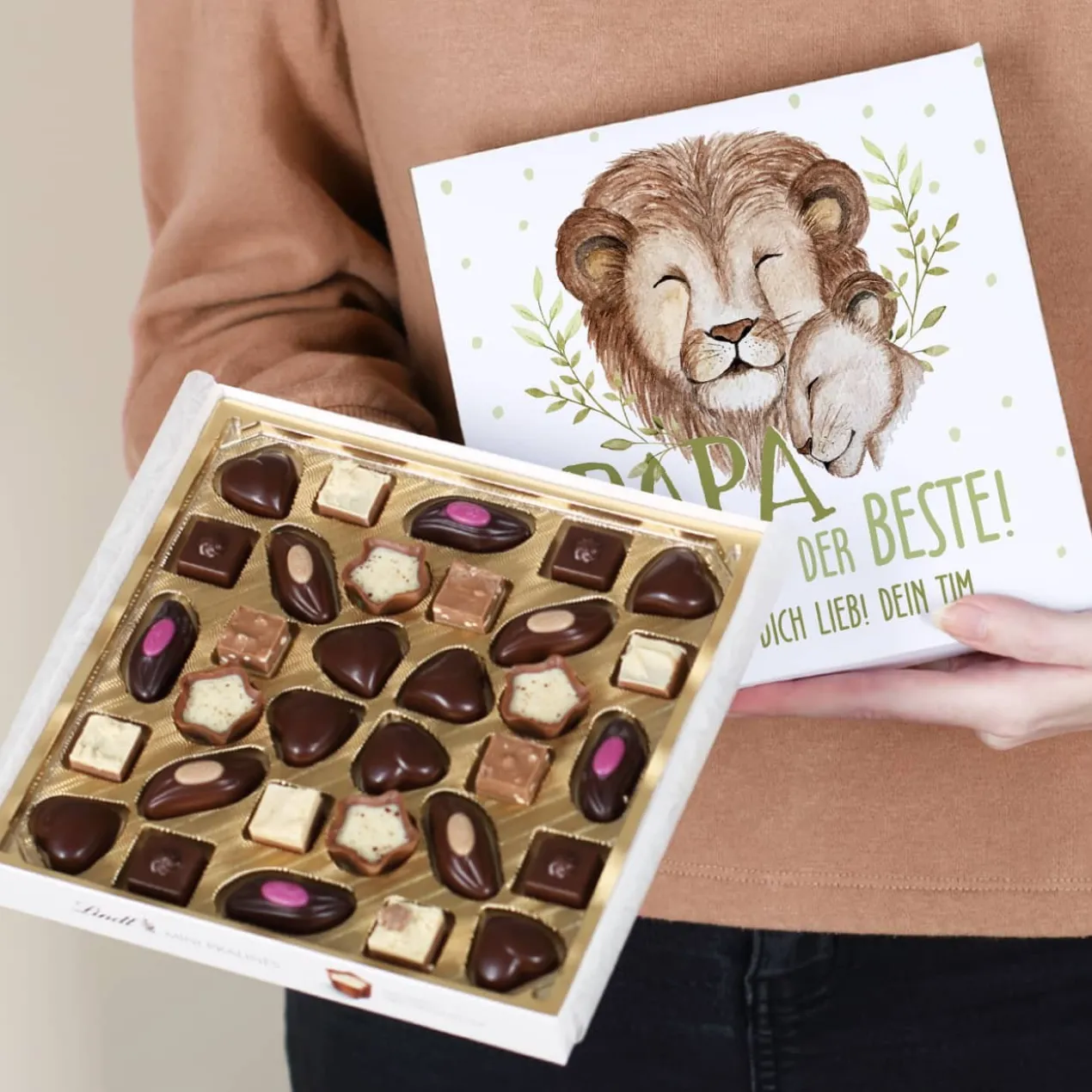 Papa du bist der Beste! - Lindt Pralinen zum Vatertag mit Löwenmotiv