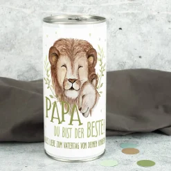 Papa du bist der Beste! - 1 Liter Bierdose mit Löwenmotiv und Wunschtext