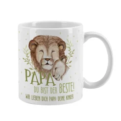 Papa du bist der Beste! - Tasse mit Löwenmotiv und Wunschtext
