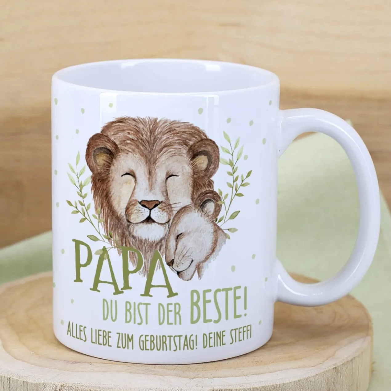 Papa du bist der Beste! - Tasse mit Löwenmotiv und Wunschtext