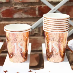 10 Pappbecher in rose mit Glitzereffekt vom 18.-80. Geburtstag