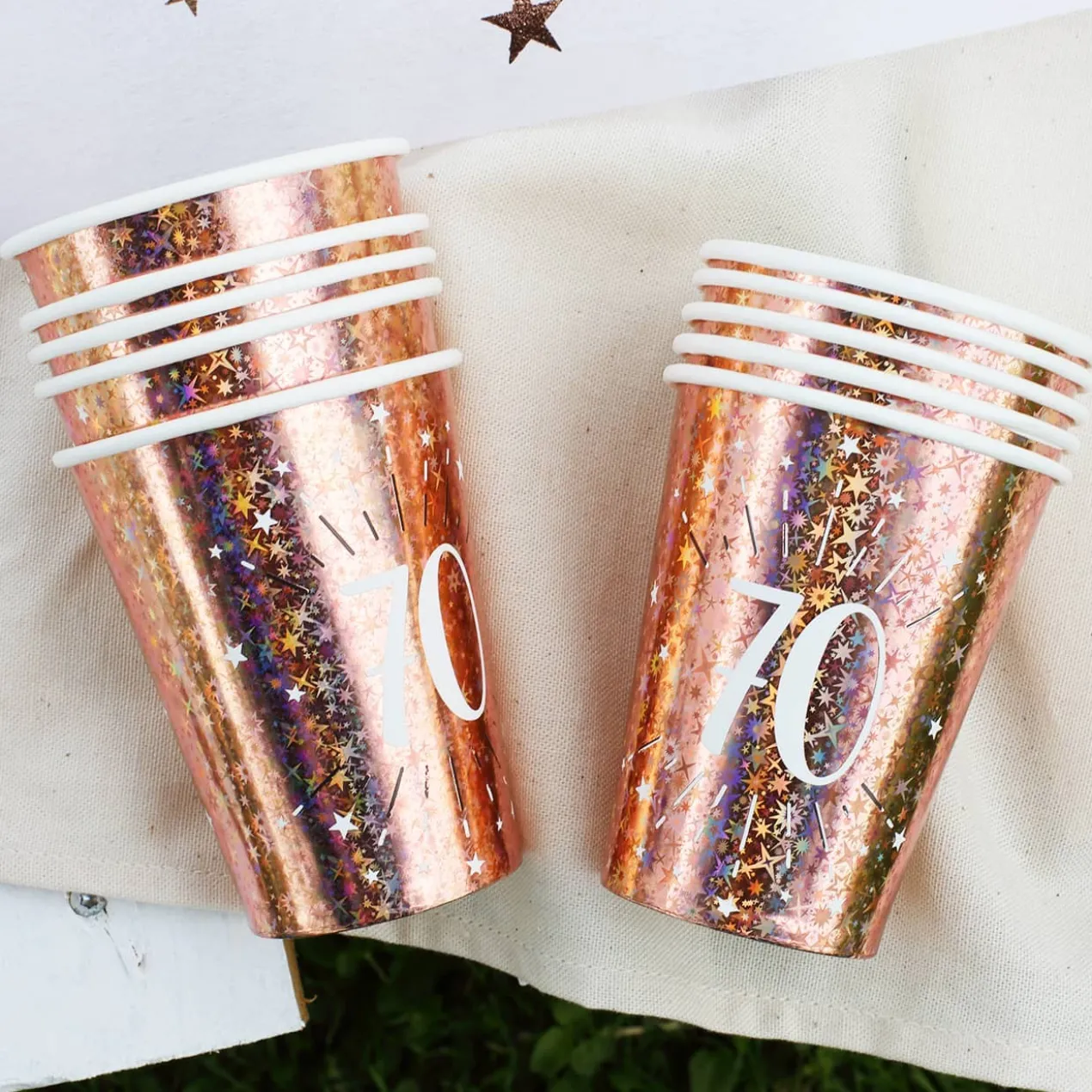 10 Pappbecher in rose mit Glitzereffekt vom 18.-80. Geburtstag