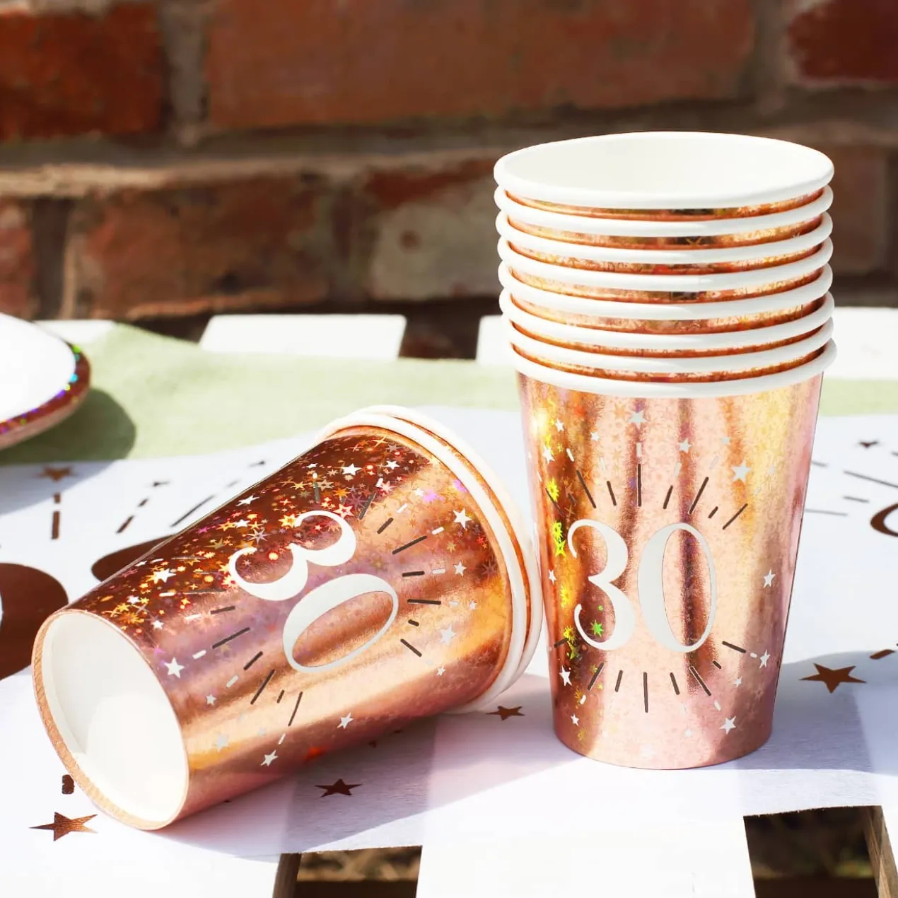 10 Pappbecher in rose mit Glitzereffekt vom 18.-80. Geburtstag