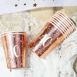 10 Pappbecher in rose mit Glitzereffekt vom 18.-80. Geburtstag