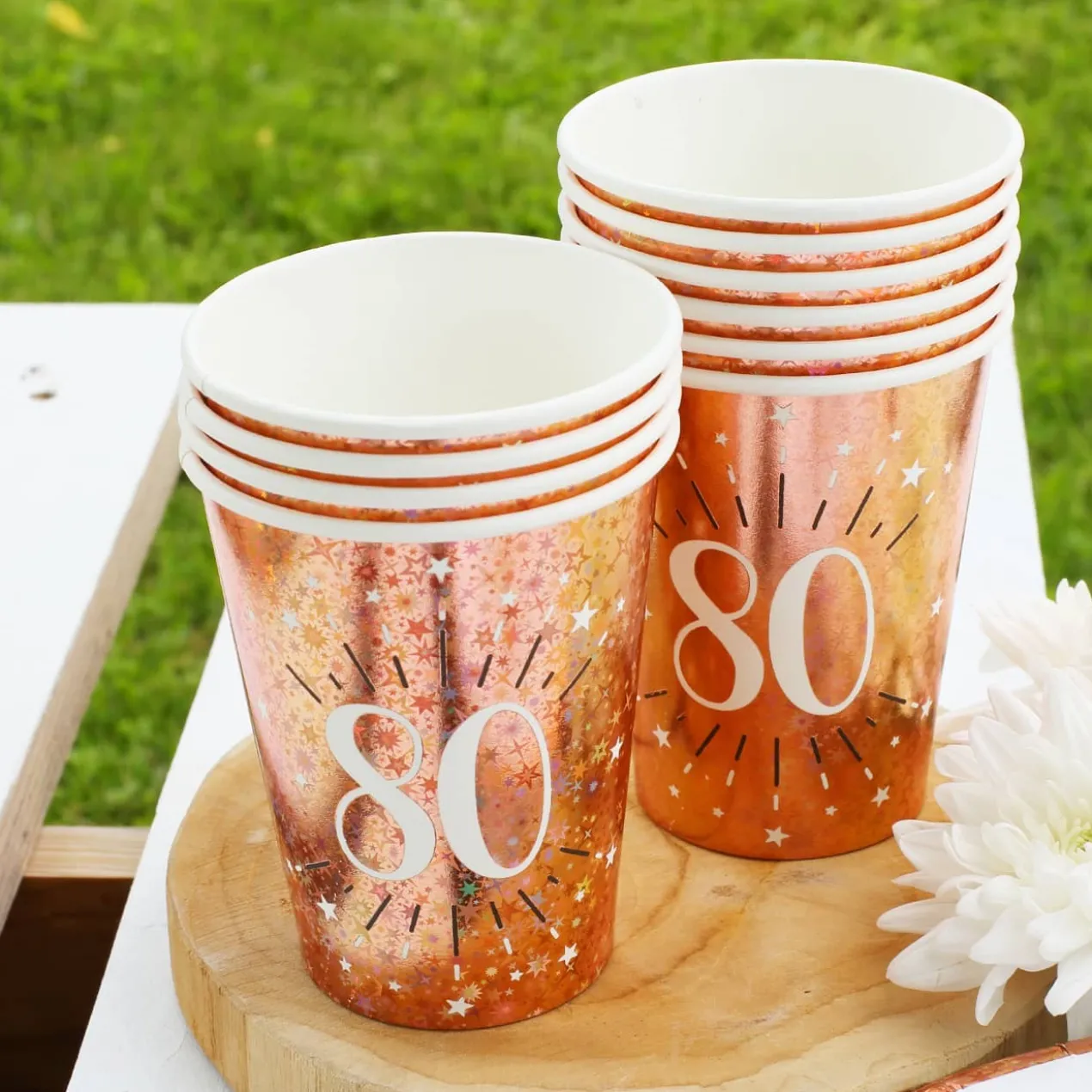 10 Pappbecher in rose mit Glitzereffekt vom 18.-80. Geburtstag