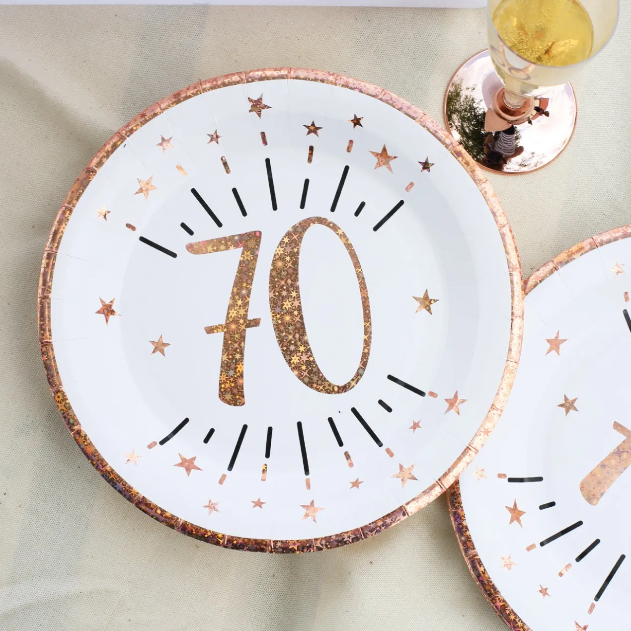 10 Pappteller mit roséfarbenen Glitzereffekten