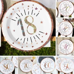 10 Pappteller mit roséfarbenen Glitzereffekten