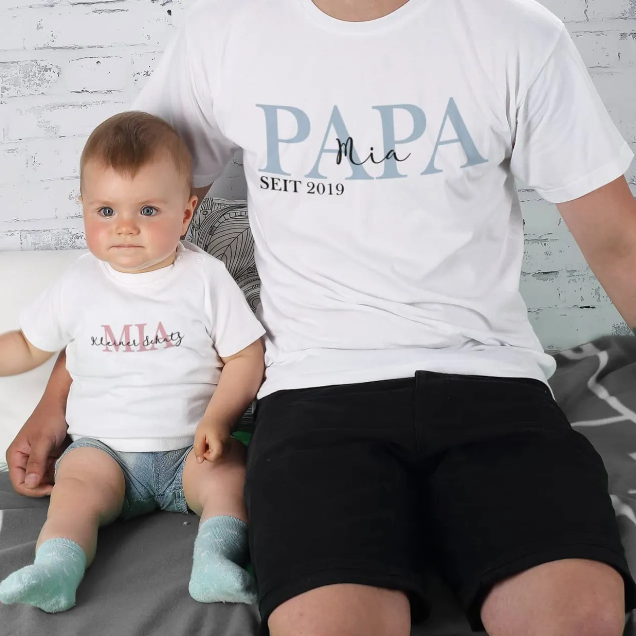 Partnershirts Vater und Kind - Papa seit - als Vatertagsgeschenk