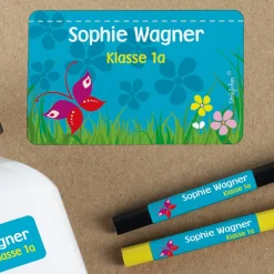 Persönliche Aufkleber zum Schulanfang mit Sommerwiese