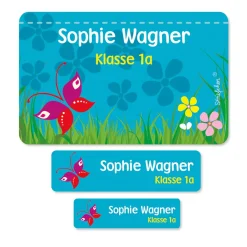 Persönliche Aufkleber zum Schulanfang mit Sommerwiese