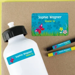 Persönliche Aufkleber zum Schulanfang mit Sommerwiese