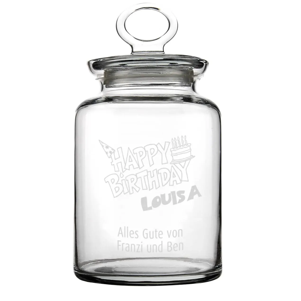 Persönliche Glasdose zum Geburtstag mit Namen