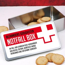 Persönliche Notfall Box aus Metall mit Ihrem Wunschtext gestaltet