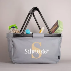 Persönlicher Einkaufskorb mit Initial und Wunschtext bedruckt - klappbar