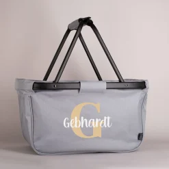 Persönlicher Einkaufskorb mit Initial und Wunschtext bedruckt - klappbar