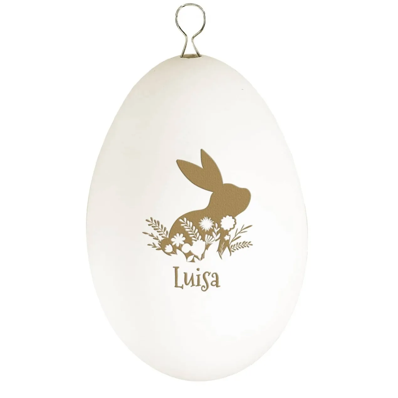 Persönlicher Osterschmuck - Schwanenei mit Osterhase und Name graviert