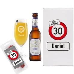 Persönliches Bier-Geschenkset mit Verkehrszeichen zum Geburtstag | Biersorte wählbar