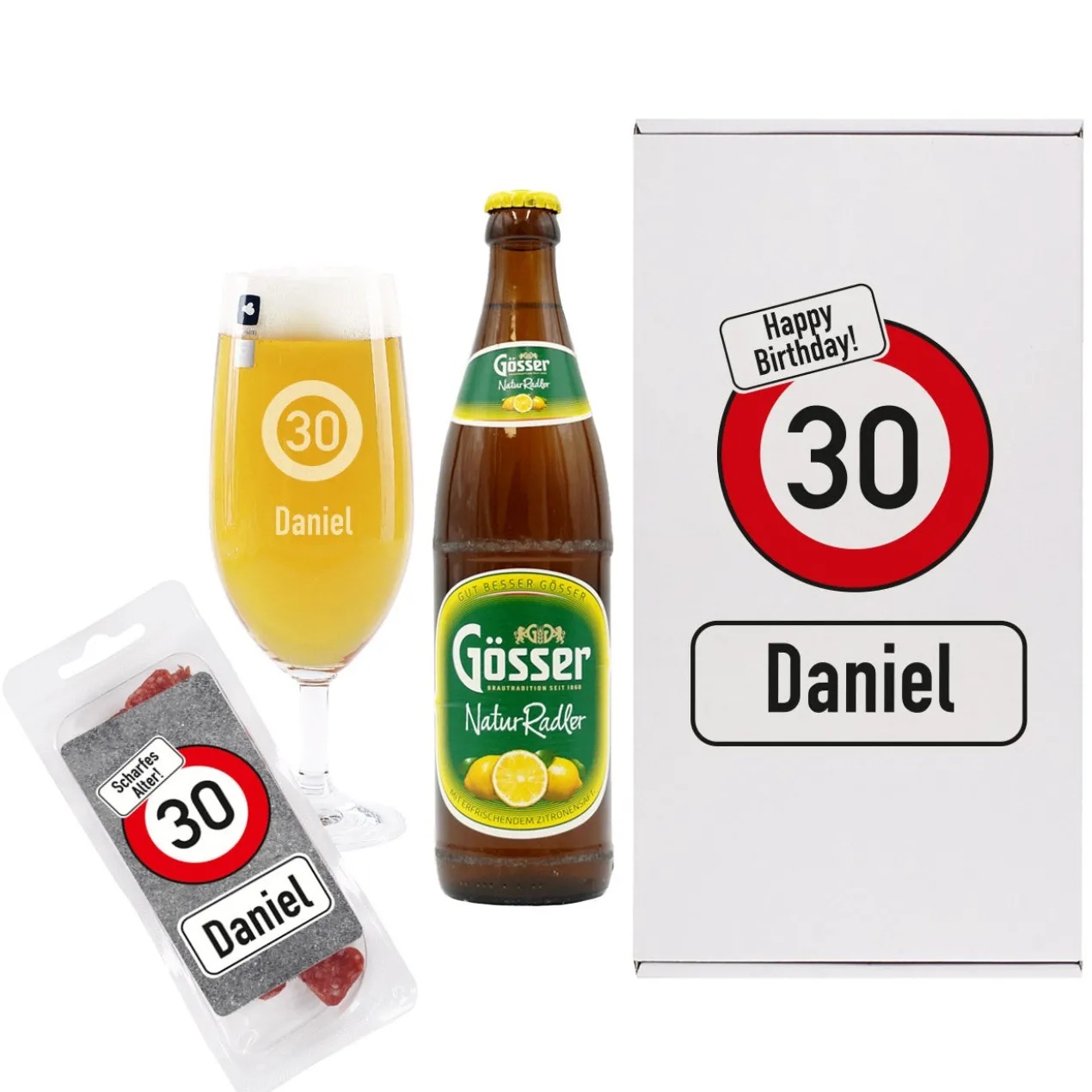 Persönliches Bier-Geschenkset mit Verkehrszeichen zum Geburtstag | Biersorte wählbar