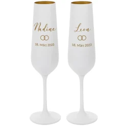 Persönliche Sektgläser zur Hochzeit in weiß-gold