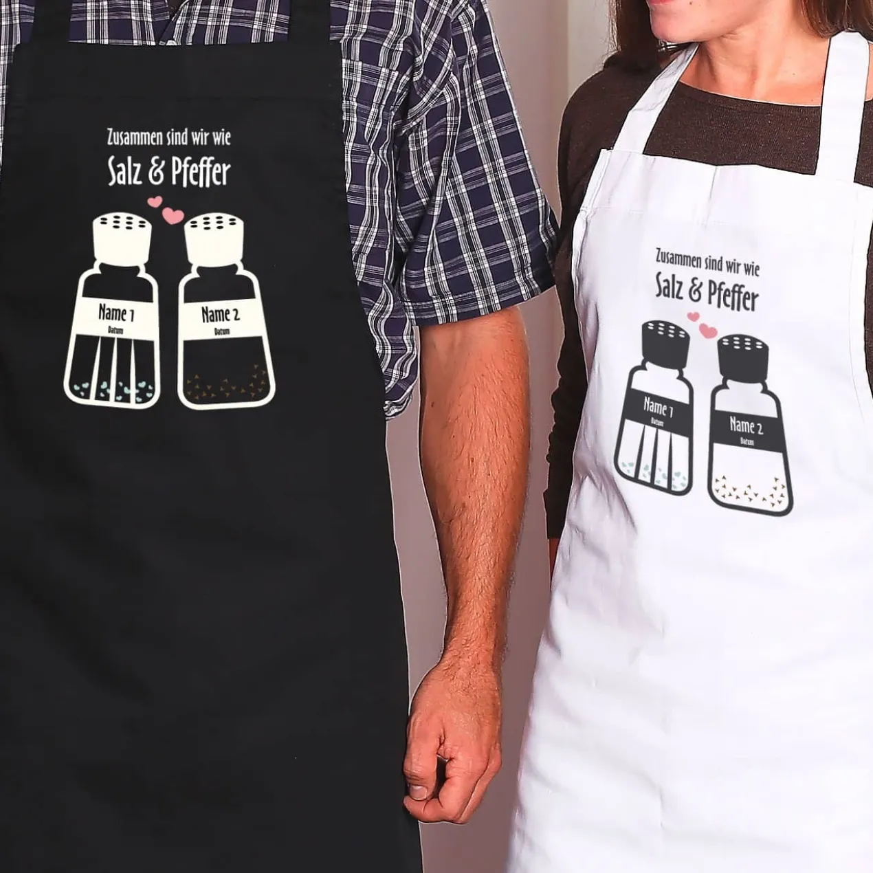 Persönliches Schürzenset zur Hochzeit - wie Salz und Pfeffer