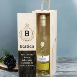 Persönliches Wein-Geschenkset mit bedruckter Holzbox