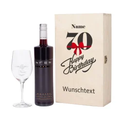 Persönliches Wein-Set zum 70. Geburtstag mit graviertem Glas und Flasche