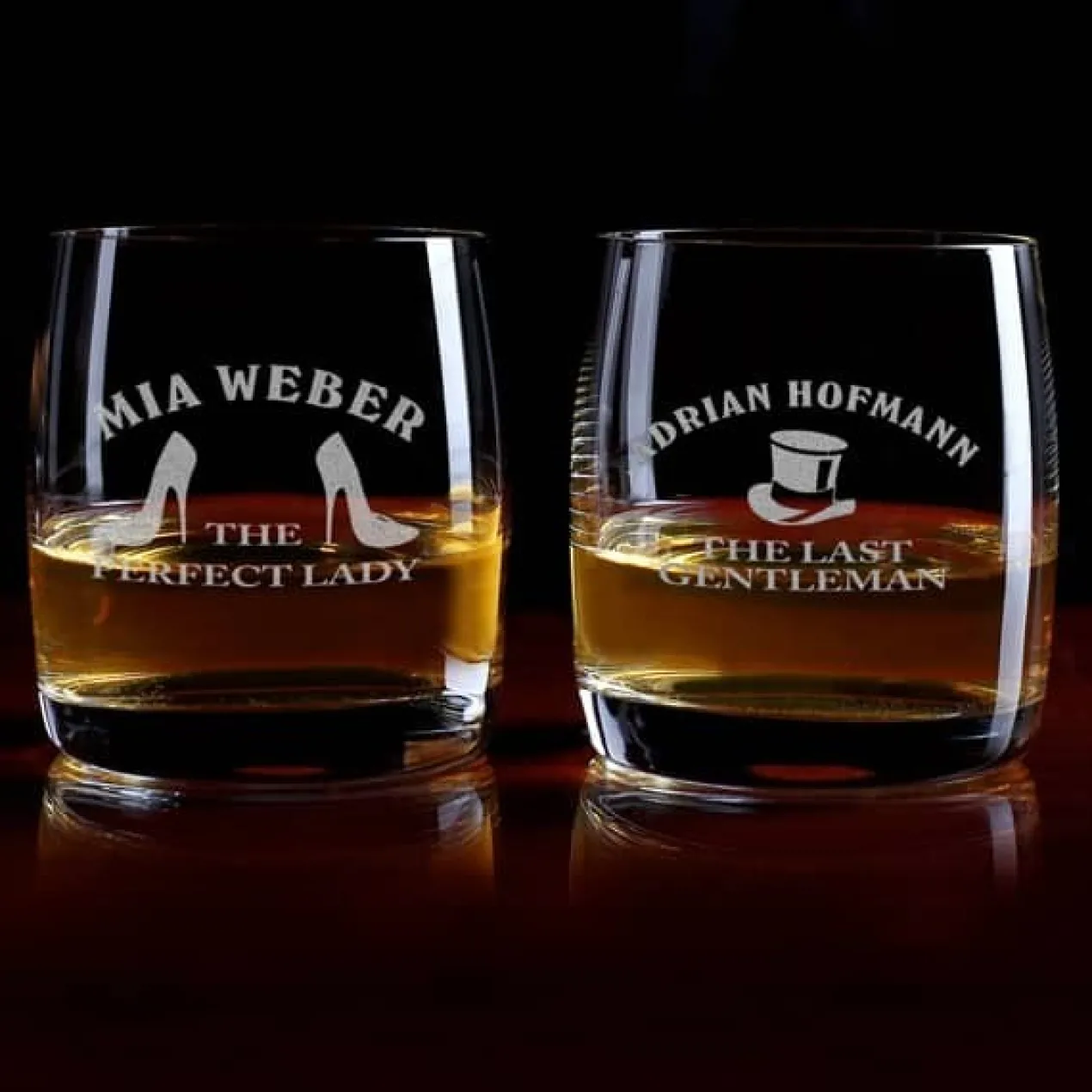 persönliches Whiskey Gläserset für Sie und Ihn mit Gravur Ihrer Wunschnamen