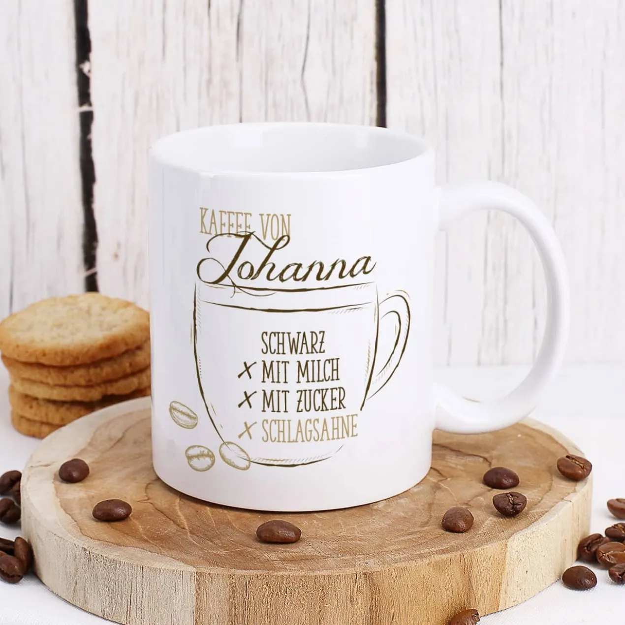Persönliche Tasse - Kaffee schwarz, mit Milch oder Zucker