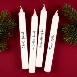 Personalisierbare Adventskerzen im 4er-Set mit Wunschtext - Elegante Stabkerzen für Weihnachten