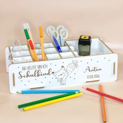 Personalisierbare clipfritz Stiftebox aus Holz für Kinder | Organizer als Geschenk zur Einschulung