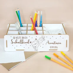 Personalisierbare clipfritz Stiftebox aus Holz für Kinder | Organizer als Geschenk zur Einschulung