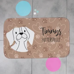 Personalisierbare Hundematte als Napfunterlage mit Wunschtext | rutschfest