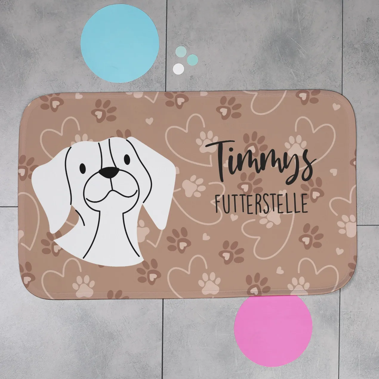 Personalisierbare Hundematte als Napfunterlage mit Wunschtext | rutschfest