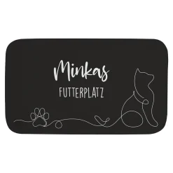 Personalisierbare Katzenmatte mit eigenem Text | Rutschfeste Napfunterlage für Katzen