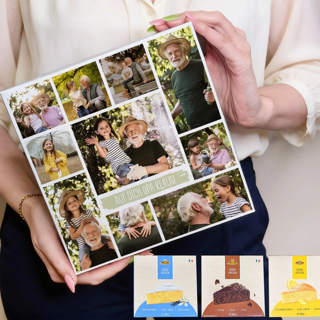 Personalisierbarer Kuchen mit 10 Fotos und Wunschtext | 3 Geschmacksrichtungen