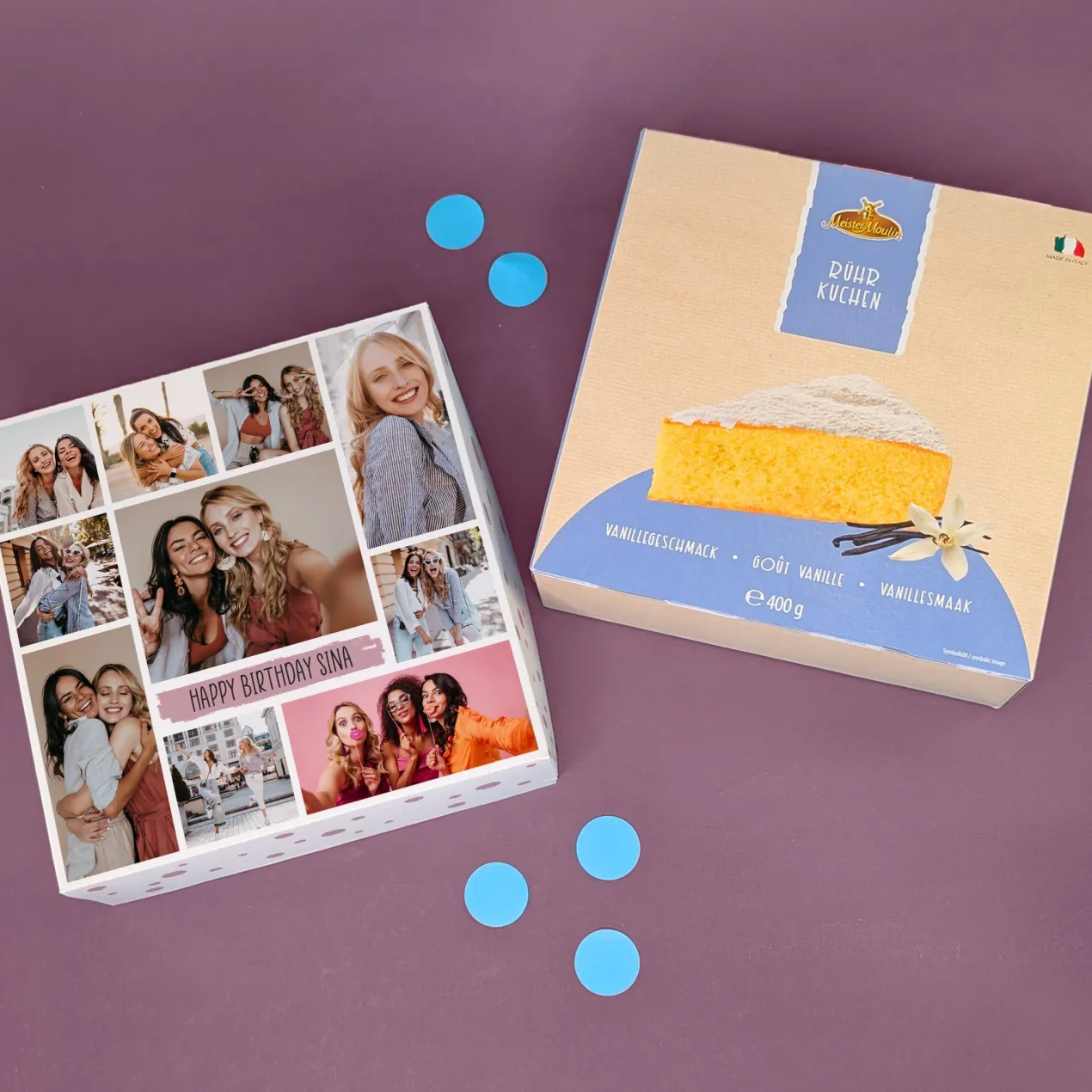 Personalisierbarer Kuchen mit 10 Fotos und Wunschtext | 3 Geschmacksrichtungen