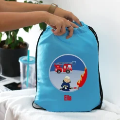 Personalisierbarer Turnbeutel für Kinder mit Name | Sportbeutel mit Feuerwehr Motiv