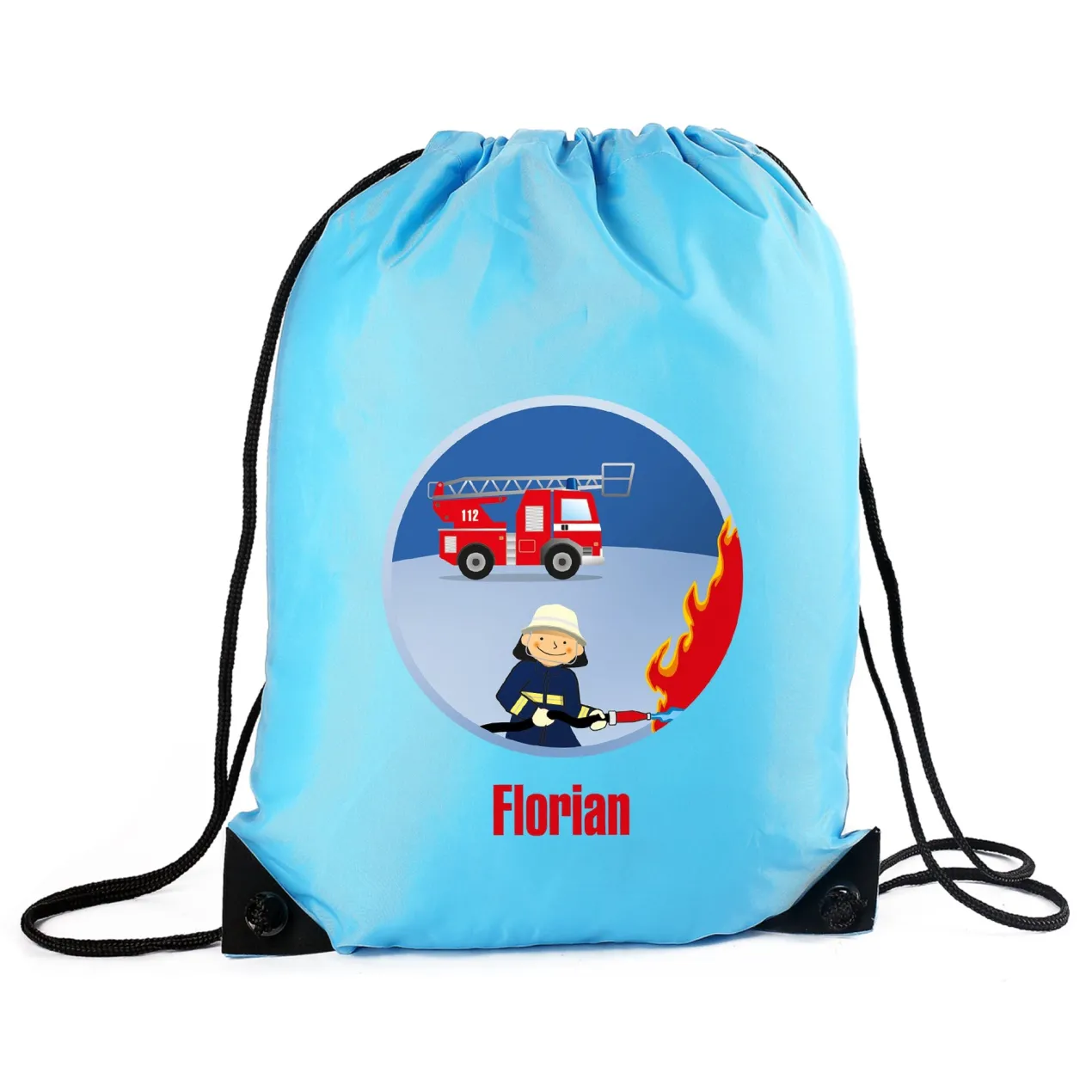 Personalisierbarer Turnbeutel für Kinder mit Name | Sportbeutel mit Feuerwehr Motiv