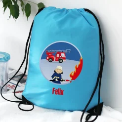 Personalisierbarer Turnbeutel für Kinder mit Name | Sportbeutel mit Feuerwehr Motiv